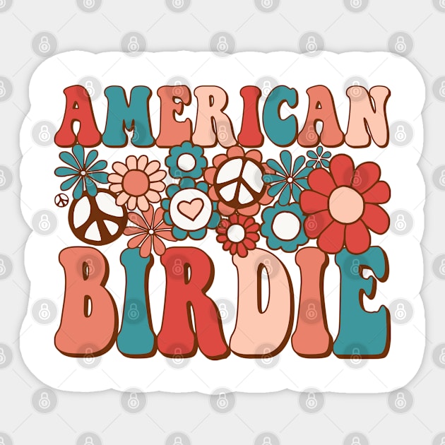 Retro Groovy American Birdie Matching Family 4th of July Sticker by BramCrye